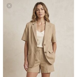 NWT COS Sand Short Sleeve Blazer Linen Cotton - Chic Professional Staple Size 10
